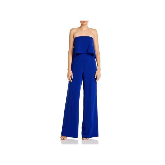 JAY GODFREY Womens Blue Stretch Popover Strapless Evening Wide Leg Jumpsuit 2
